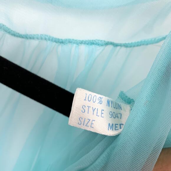 SOLD Vintage Pandora Nylon Babydoll Top Womens Size Medium Baby Blue Flower - Picture 7 of 7